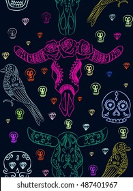 
vector seamless pattern to the day of the dead in Mexico . Halloween Festival in the fall . Holiday clowns , scary masks  El dia de los muertos