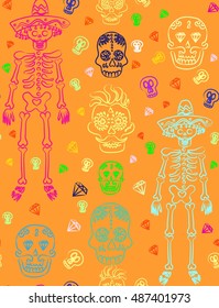 
vector seamless pattern to the day of the dead in Mexico . Halloween Festival in the fall . Holiday clowns , scary masks  El dia de los muertos