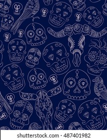 
vector seamless pattern to the day of the dead in Mexico . Halloween Festival in the fall . Holiday clowns , scary masks  El dia de los muertos