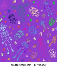 
vector seamless pattern to the day of the dead in Mexico . Halloween Festival in the fall . Holiday clowns , scary masks  El dia de los muertos