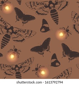 Vector Seamless Pattern With Death Head Hawk Moth