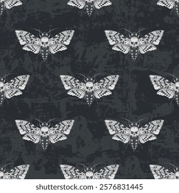 Vector seamless pattern with death's head butterfly on dark background. Suitable for wallpaper, wrapping paper, fabric.