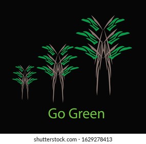 vector seamless pattern with deciduous trees and green watercolor foliage, hand drawn natural border