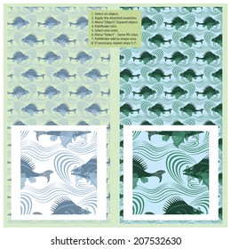 Vector seamless pattern for decoration and design (fish in sea) 