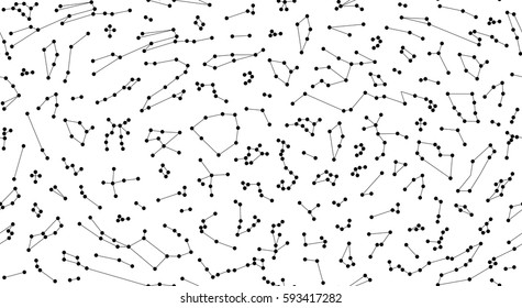 Vector. Seamless pattern for decoration, design. Astronomy different constellations on a white background. Zodiac sign of the bright stars with glowing lines and points