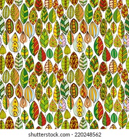 vector seamless pattern with decorative abstract leaves, hand drawn  illustration