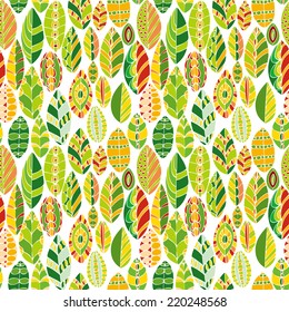 vector seamless pattern with decorative abstract leaves, hand drawn natural  illustration, floral ornament