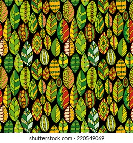 vector seamless pattern with decorative abstract leaves, hand drawn illustration
