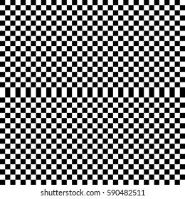 Vector seamless pattern. Decorative background, design element with black white squares and rhombuses. Background, texture with optical illusion. Alternating parallel tartan, fabric, textile, cloth.