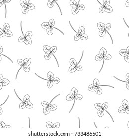 Vector seamless pattern, decorative clover, shamrock wild field flower, hand drawn ink sketch isolated on white background, graphic floral texture line art for cosmetic, design package tea, wallpaper