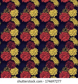 Vector seamless pattern with decorative dahlia flowers.