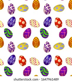 Vector seamless pattern with decorative eggs.Easter holiday. Background colorful template for website, print on fabric, gift wrap and wallpaper