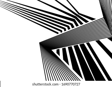 Vector seamless pattern. Decorative element, design template with striped black white diagonal inclined line. Background, texture with optical illusion. Futuristic decoration for card textile parquet
