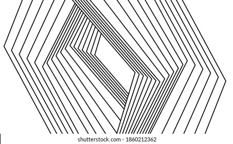 Vector seamless pattern. Decorative element, design template with striped black white diagonal inclined line. Background, texture with optical illusion. Futuristic decoration for card textile parquet
