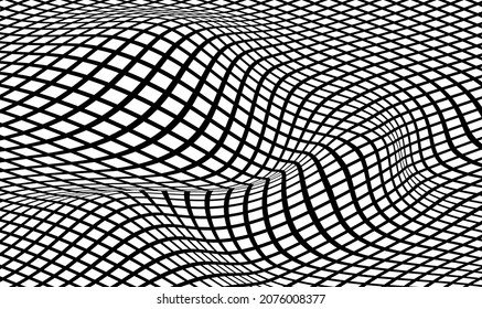 Vector seamless pattern. Decorative element, design template with striped black white diagonal inclined line. Background, texture with optical illusion. Futuristic decoration for card textile parquet
