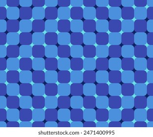 Vector seamless pattern. Decorative element, illusion design template in blue colors. Background, texture with optical illusion effect. Technologic tiles in op art style