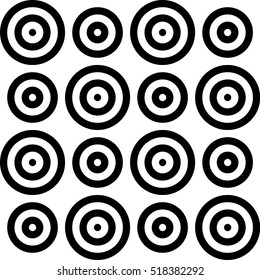 Vector seamless pattern. Decorative element, design template with striped crossed black and white alternating circles. Background, texture with optical illusion effect. Disco tiles in op art style.