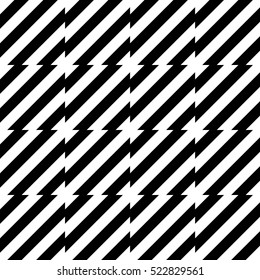 Vector seamless pattern. Decorative element, design template with striped black and white diagonal inclined lines. Background, texture with optical illusion effect. Moving tiles in op art style