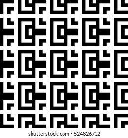 Vector seamless pattern. Decorative element, design template with striped black and white lines and squares. Background, texture with abstract geometry. Structural industrial tiles for parquet swatch