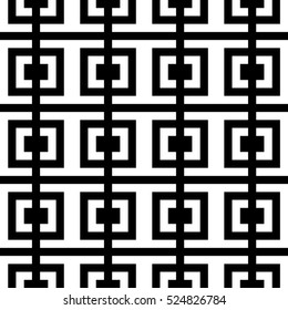 Vector seamless pattern. Decorative element, design template with striped black and white lines and squares. Background, texture with abstract geometry. Structural industrial tiles for parquet swatch