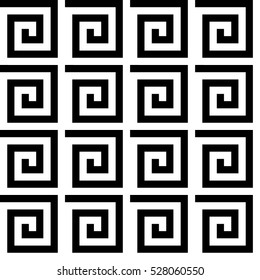 Vector seamless pattern. Decorative element, design template with striped black and white spiral lines. Background, texture with optical illusion effect. Classic ancient tiles for textile and parquet