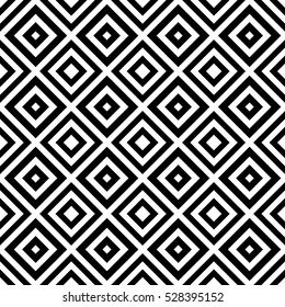 Vector seamless pattern. Decorative element, design template with striped black and white lines and polygon. Background, texture with optical illusion effect. Futuristic tech industrial latticed tile