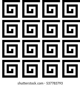 Vector seamless pattern. Decorative element, design template with striped black and white spiral lines. Background, texture with optical illusion effect. Classic ancient tiles for textile and parquet