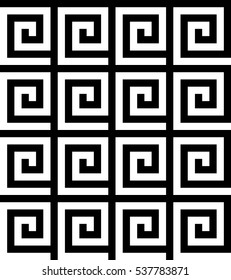 Vector seamless pattern. Decorative element, design template with striped black and white spiral lines. Background, texture with optical illusion effect. Classic ancient tiles for textile and parquet
