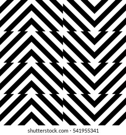 Vector seamless pattern. Decorative element, design template with striped black and white diagonal inclined lines. Background, texture with optical illusion effect. Moving tiles in op art style