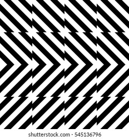 Vector seamless pattern. Decorative element, design template with striped black and white diagonal inclined lines. Background, texture with optical illusion effect. Moving tiles in op art style