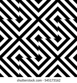 Vector seamless pattern. Decorative element, design template with striped black and white diagonal inclined lines. Background, texture with optical illusion effect. Technologic tiles in op art style
