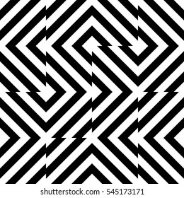 Vector seamless pattern. Decorative element, design template with striped black and white diagonal inclined lines. Background, texture with optical illusion effect. Technologic tiles in op art style