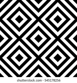 Vector seamless pattern. Decorative element, design template with striped black and white diagonal inclined lines. Background, texture with optical illusion effect. Moving tiles in op art style