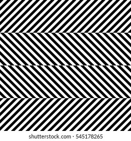 Vector seamless pattern. Decorative element, design template with striped black and white diagonal inclined lines. Background, texture with optical illusion effect. Dynamic tiles in op art style.