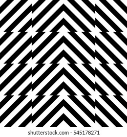 Vector seamless pattern. Decorative element, design template with striped black and white diagonal inclined lines. Background, texture with optical illusion effect. Moving tiles in op art style