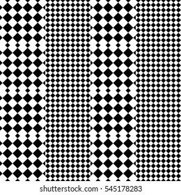 Vector seamless pattern. Decorative element, design template with black and white squares and rhombuses. Background, texture with optical illusion effect. Fabric textile tartan in op art style.