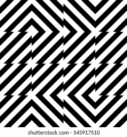 Vector seamless pattern. Decorative element, design template with striped black and white diagonal inclined lines. Background, texture with optical illusion effect. Moving tiles in op art style