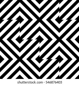 Vector seamless pattern. Decorative element, design template with striped black and white diagonal inclined lines. Background, texture with optical illusion effect. Technologic tiles in op art style