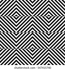 Vector seamless pattern. Decorative element, design template with striped black and white diagonal inclined lines. Background, texture with optical illusion effect. Dynamic tiles in op art style.
