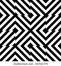 Vector seamless pattern. Decorative element, design template with striped black and white diagonal inclined lines. Background, texture with optical illusion effect. Technologic tiles in op art style