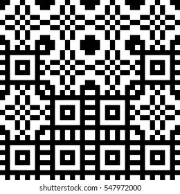 Vector seamless pattern. Decorative element, design template with pixel black and white motifs. Background, texture with optical illusion effect. Ethnic tribal traditional tracery for fabric swatch.