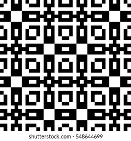 Vector seamless pattern. Decorative element, design template with pixel black and white motifs. Background, texture with optical illusion effect. Ethnic tribal traditional tracery for fabric swatch.