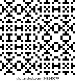 Vector seamless pattern. Decorative element, design template with pixel black and white motifs. Ethnic folk national tracery for fabric swatch. Background, texture with optical illusion effect.