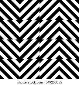 Vector seamless pattern. Decorative element, design template with striped black and white diagonal inclined lines. Background, texture with optical illusion effect. Moving tiles in op art style