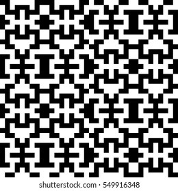 Vector seamless pattern. Decorative element, design template with pixel black and white motifs. Ethnic folk national tracery for fabric swatch. Background, texture with optical illusion effect.