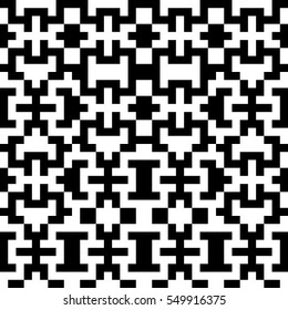 Vector seamless pattern. Decorative element, design template with pixel black and white motifs. Ethnic folk national tracery for fabric swatch. Background, texture with optical illusion effect.
