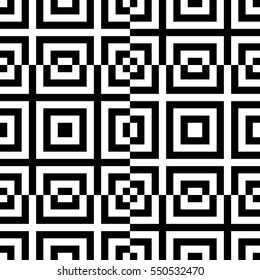 Vector seamless pattern. Decorative element, design template with pixel black and white motifs. Background, texture with optical illusion effect. Ethnic tribal traditional tracery for fabric swatch.