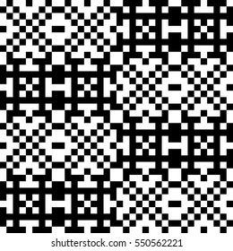 Vector seamless pattern. Decorative element, design template with pixel black and white motifs. Ethnic folk national tracery for fabric swatch. Background, texture with optical illusion effect.