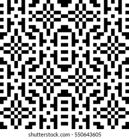 Vector seamless pattern. Decorative element, design template with pixel black and white motifs. Ethnic folk national tracery for fabric swatch. Background, texture with optical illusion effect.