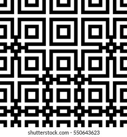 Vector seamless pattern. Decorative element, design template with pixel black and white motifs. Background, texture with optical illusion effect. Ethnic tribal traditional tracery for fabric swatch.